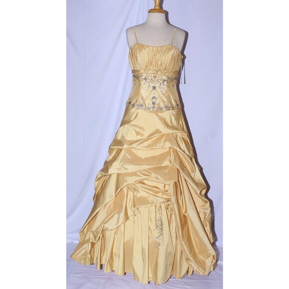 May Queen Dresses & Skirts - MayQueen #607 Taffeta Prom or Ball Gown With Pickups in Skirt-Size 10-GOLD-NWT